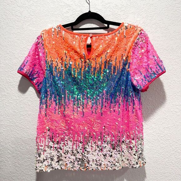 Anthropologie Eva Franco Loretta Sequined Tee Women’s Small Colorful Dopamine - Picture 8 of 11